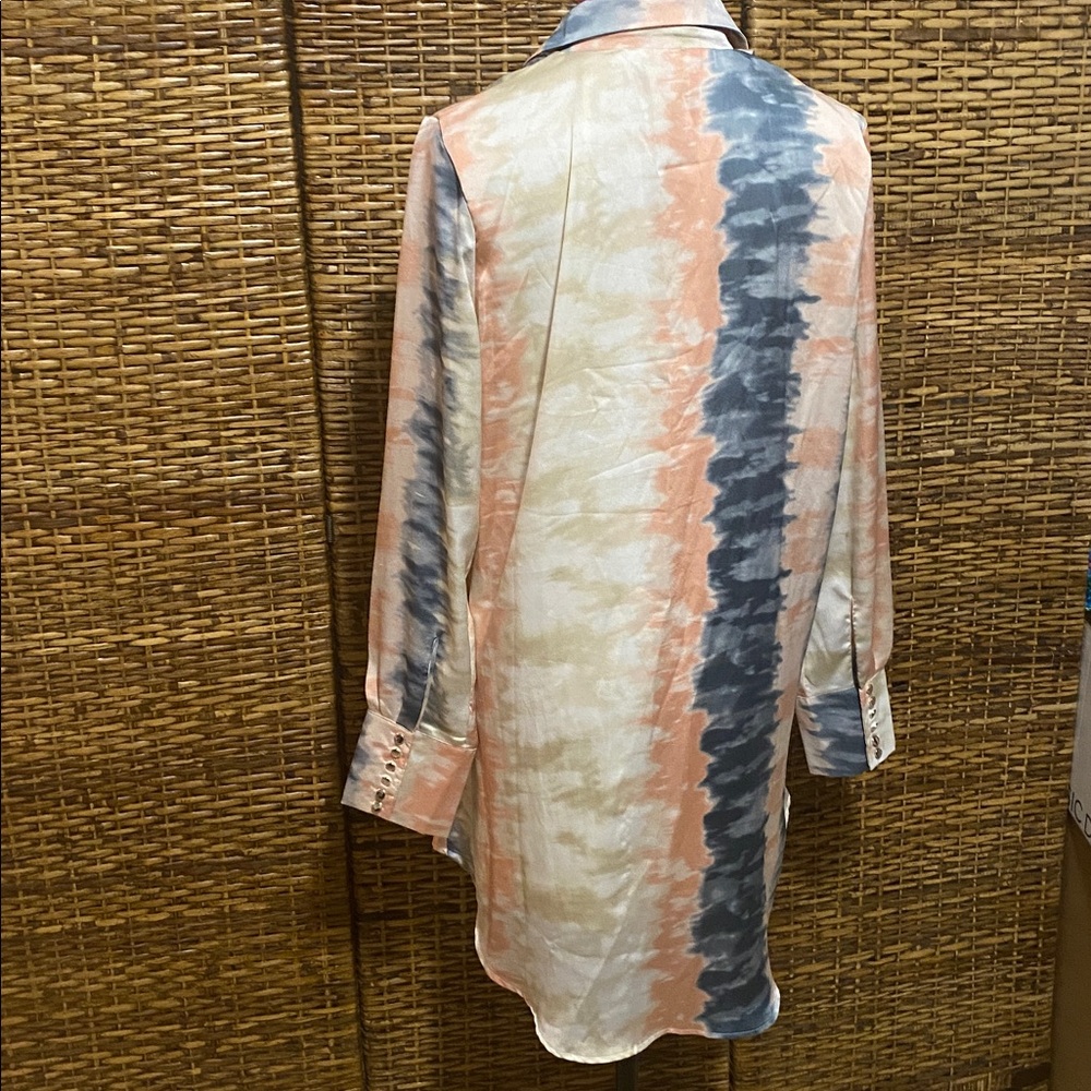 EUC Fashion Nova Plunging Neckline Pink cream blue tie-dye tunic mini dress XL - Picture 4 of 10